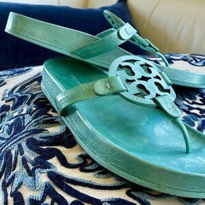 Tory Burch Mint Green Logo Thong Sandals